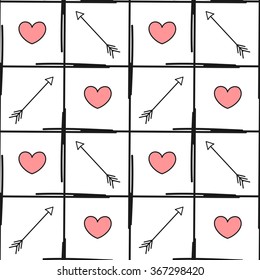 checkered background with arrows and hearts cute lovely seamless vector pattern background illustration