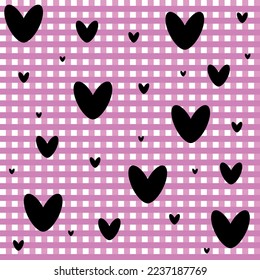 Checkered background with black hearts