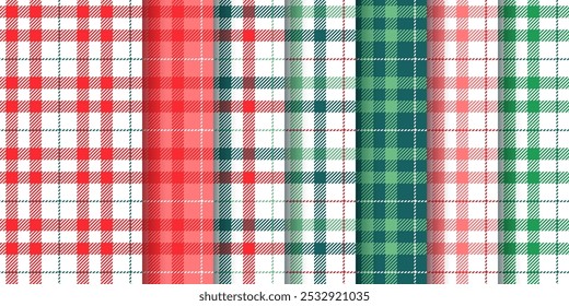 Fondo a cuadros. Navidades sin patrón. Conjunto de texturas de color rojo verde. Impresiones de Tartan Vichy. Papeles de embalaje geométricos a cuadros de colección. Festiva Xmas telones de fondo. Ilustración vectorial