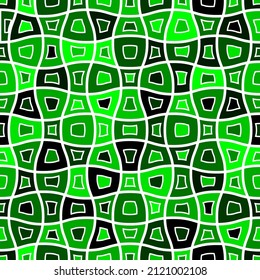 Checkered background with deformed squares. Abstract banner with distortion surface. Vector geometric seamless pattern texture green colored parts.