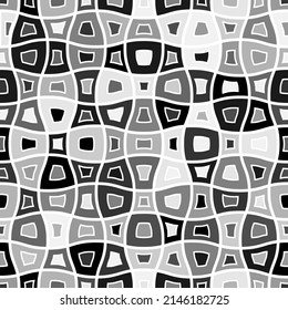 Checkered background with deformed squares. Abstract grayscale banner with distortion surface. Vector geometric seamless pattern texture monochrome gray colorless parts.