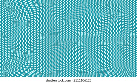 Checkered background with distorted squares. Abstract banner with distortion. Chess pattern. Chessboard surface.