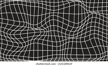 Checkered background with distorted squares. Abstract banner with distortion. Chess pattern. Chessboard surface