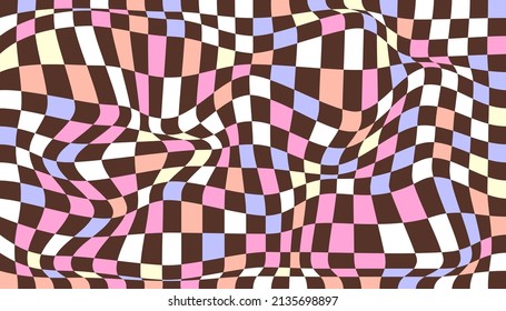 Checkered Background With Distorted Squares. Abstract Banner With Distortion. Chess Pattern. Chessboard Surface