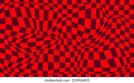 Checkered background with distorted squares. Abstract banner with distortion. Chess pattern. Chessboard surface