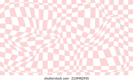 Checkered background with distorted squares. Abstract banner with distortion. Chess pattern. Chessboard surface