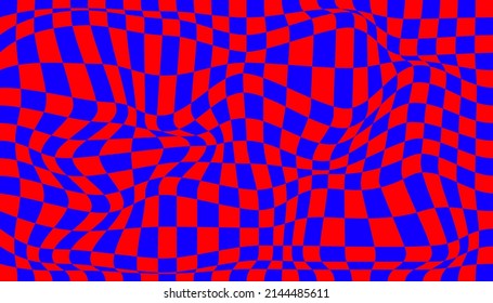 Checkered background with distorted squares. Abstract banner with distortion. Chess pattern. Chessboard surface