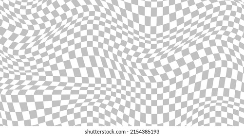 Checkered background with distorted squares. Abstract banner with distortion. Chess pattern. Chessboard surface