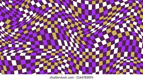 Checkered background with distorted squares. Abstract banner with distortion. Chess pattern. Chessboard surface