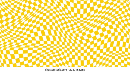 Checkered background with distorted squares. Abstract banner with distortion. Chess pattern. Chessboard surface
