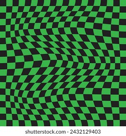 Checkered background with distorted squares. Abstract banner with distortion. Chess pattern. Chessboard surface.