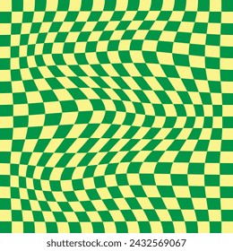 Checkered background with distorted squares. Abstract banner with distortion. Chess pattern. Chessboard surface.