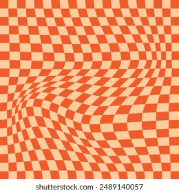 Checkered background with distorted squares. Abstract banner with distortion. Chess pattern. Vector illustration. 11:11