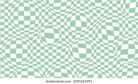 Checkered Background With Distortion Effect. Abstract Black And White Background, Distorted Checkered Pattern. Chessboard Surface. Abstract Banner With Distortion. Vector Illustration.
