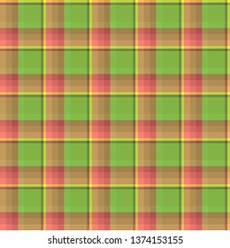 Checkered background in green, yellow, berry pink tones. Seamless pattern for plaid, fabric, textile, clothes, tablecloth and other things. 
