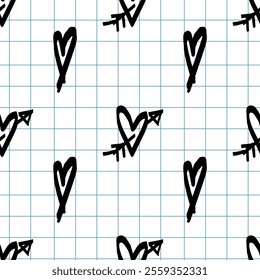 Checkered background with hearts. Saint Valentine's Day concept.