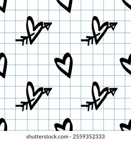 Checkered background with hearts. Saint Valentine's Day concept.