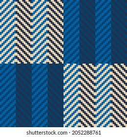 Fondo controlado. Tartán de hueso de arenque en tonos azul oscuro y beige. Impresión textil de algas en forma moderna.