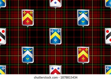 Checkered background with imitated emblems can be used for prints,  design websites, variety of projects