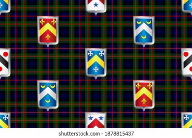 Checkered background with imitated emblems can be used for prints,  design websites, variety of projects