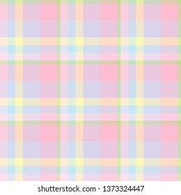 Checkered background in light pink, blue, yellow and green tones. Seamless pattern for your design.  