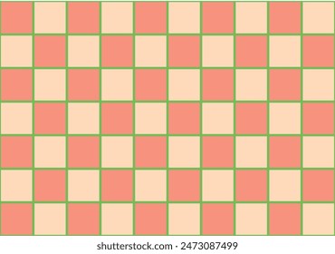 Checkered background of orange and yellow squares and green path