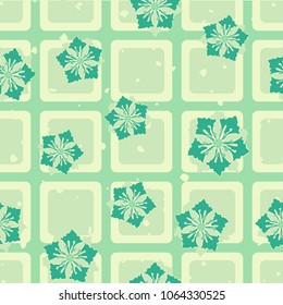 A checkered background over which chaotically scattered flowers. Seamless pattern. For women's clothing and design.