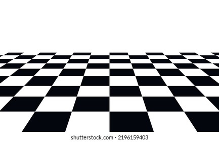 Checkered background in perspective. Black and white square pattern.