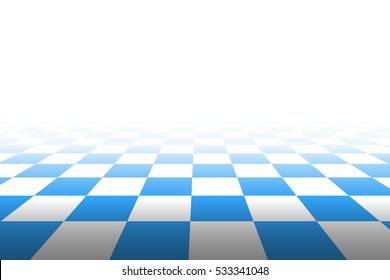 Checkered background in perspective. Squares - blue and white. Vector illustration.