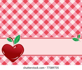 checkered background in red tones decorated with heart-shaped cherries. Vector