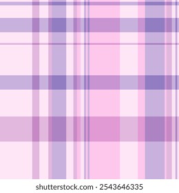 Tartán de Vector de fondo a cuadros, tela de scrapbook a cuadros. Textil de patrón de textura a cuadros de contorno en paleta de colores claros y violeta.