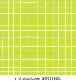 Checkered background. White lines on a bright green background. Seamless abstract hand-drawn pattern. 