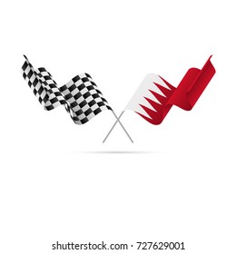 Checkered and Bahrain flags. Vector illustration.