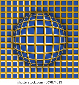 Checkered ball rolling along the checkered surface. Abstract vector optical illusion illustration. Extravagant background and tile of seamless wallpaper.