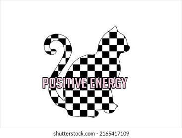 checkered black white cat design positive energy 