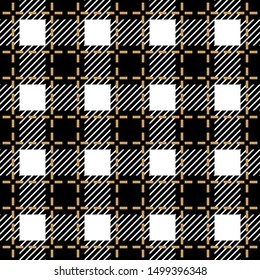 Checkered black and white fabric print. Seamless geometric pattern for scarfs, plaids, coats, suits, uniform. Winter textile collection.