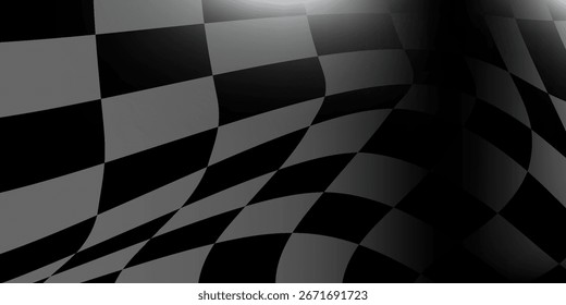 Bandera de carreras a cuadros en blanco y negro sobre blanco. Copiar espacio.