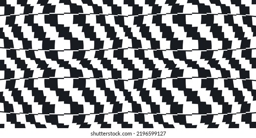 Checkered black and white slightly curly pattern for seamless print. Vector with black and white wavy tiles.