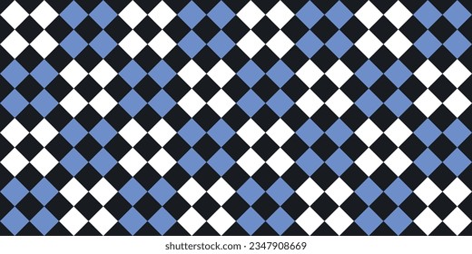 Checkered blue-white pattern. Rhombuses are chess, a simple alternating pattern. Design for textile, pillows, clothing, background, wrapping, notebooks.