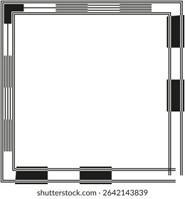 Checkered border icon. Square vector outline. Symmetric corner pattern. Grey black frame.