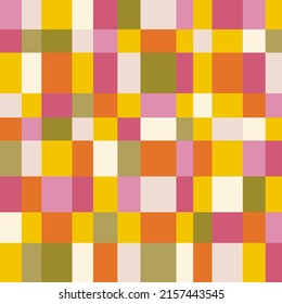 Checkered Bright Colorful Seamless Pattern In Retro 70s 80s Style. Perfect For Home Decor, Wrapping Paper Fabric And Wallpaper Design.