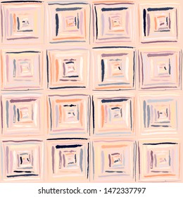 Checkered brush drawing. Random colors. Grunge style. Seamless pattern. Fashionable texture.