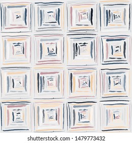 Checkered brush drawing. Random colors. Grunge style. Seamless pattern. Fashionable texture.