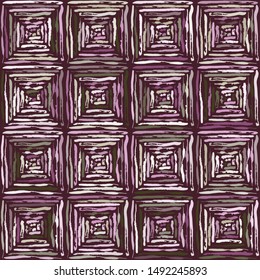 Checkered brush drawing. Random colors. Grunge style. Seamless texture. Fashionable pattern.