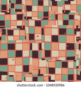 Checkered chaos. Disorderly arranged squares of drafts on oblique quadrilaterals. Unusual camouflage.