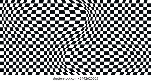 Checkered checkerboard pattern is curved and seamless. Black and white checkered surface for printing on any surface.