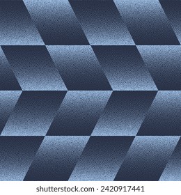 Checkered Chevron Angular Seamless Pattern Trend Vector Blue Abstract Background. Half Tone Art Illustration for Textile Print. Endless Graphic Geometric Stylish Abstraction Wallpaper Dot Work Texture
