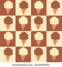 Checkered chocolate and vanilla ice cream seamless pattern. For kitchen print, summer fabric, textile and wrapping paper 