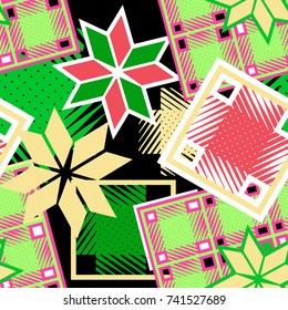Checkered christmas seamless  pattern.Classical  red and green with gold colors print.Textile design for fabrics, wrapping paper, backgrounds, banners, invitations, dimensional decorations