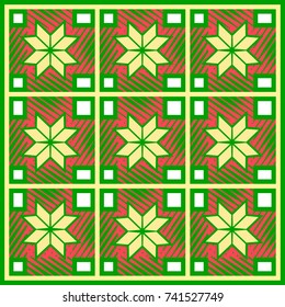 Checkered christmas seamless  pattern.Classical  red and green with gold colors print.Textile design for fabrics, wrapping paper, backgrounds, banners, invitations, dimensional decorations